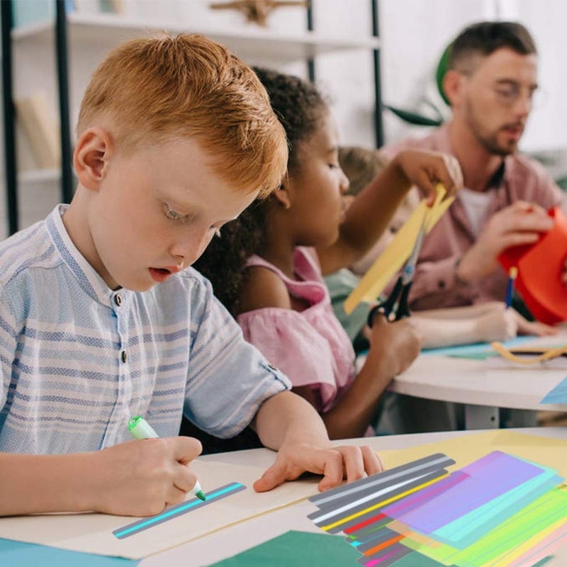 Koogel 16Pcs Reading Guide Strips, 2 Sizes Reading Ruler Reading Tracking Highlight Strips Colored Overlays Bookmark Assorted Colors Helps with Dyslexia - Image 4